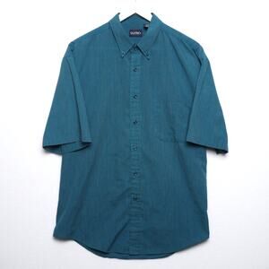 Vintage‎ Puritan Green and Blue Striped Short Sleeve Button Up Shirt Size Large